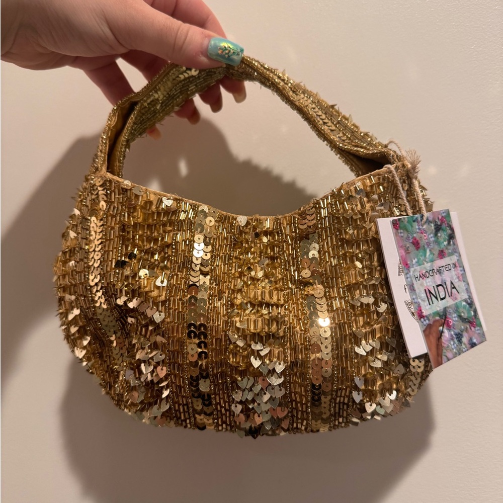 Gold beaded sequin hand made handbag made in India TJmaxx viral #beaded #sequin